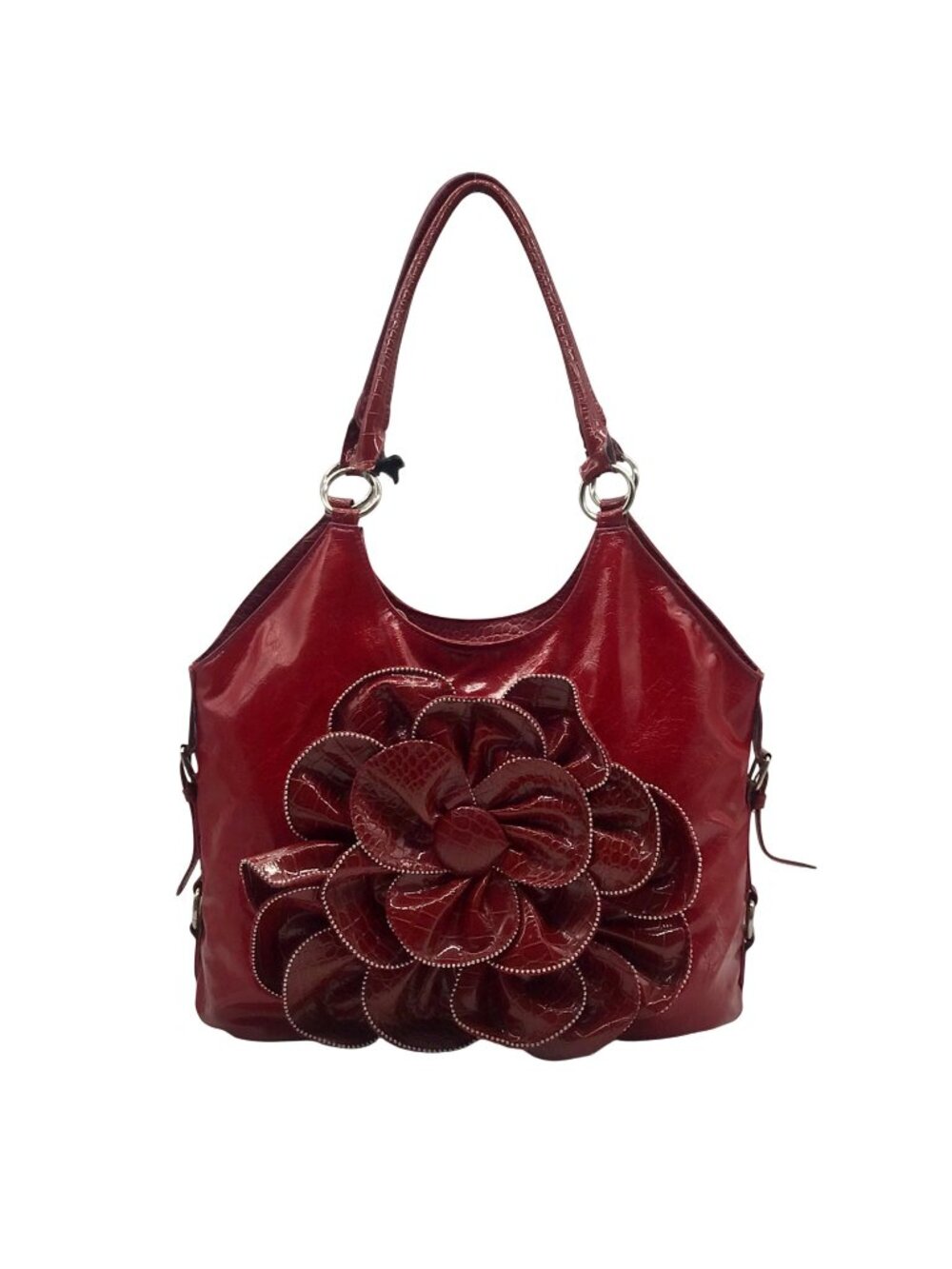 Red Large Faux Patent Leather Shoulder Bag